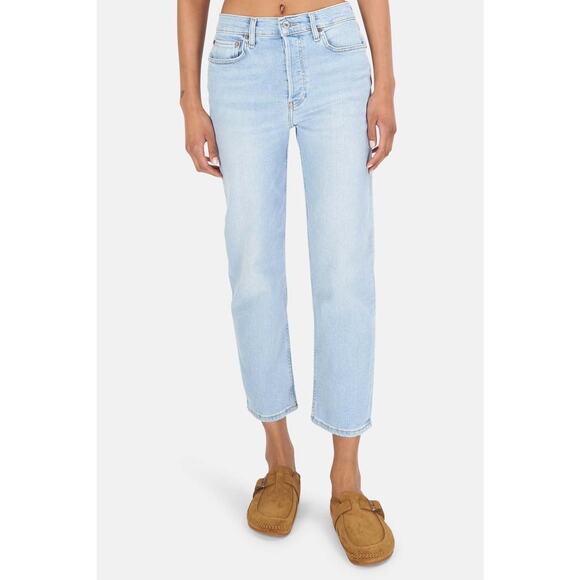 Re/Done 70s Stove Pipe High Rise Straight Ankle Jeans in River Fade Blue Size 29 - Picture 1 of 7